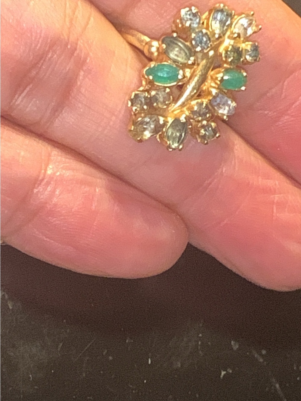 18k antique Gold Ring with Green and Blue Gem Accents - Picture 13 of 15